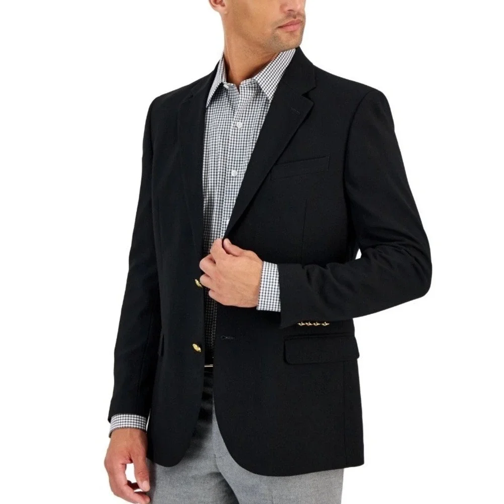 Nautica Mens Modern fit Sport Coat Blazer 38 R Black Solid Stretch‎